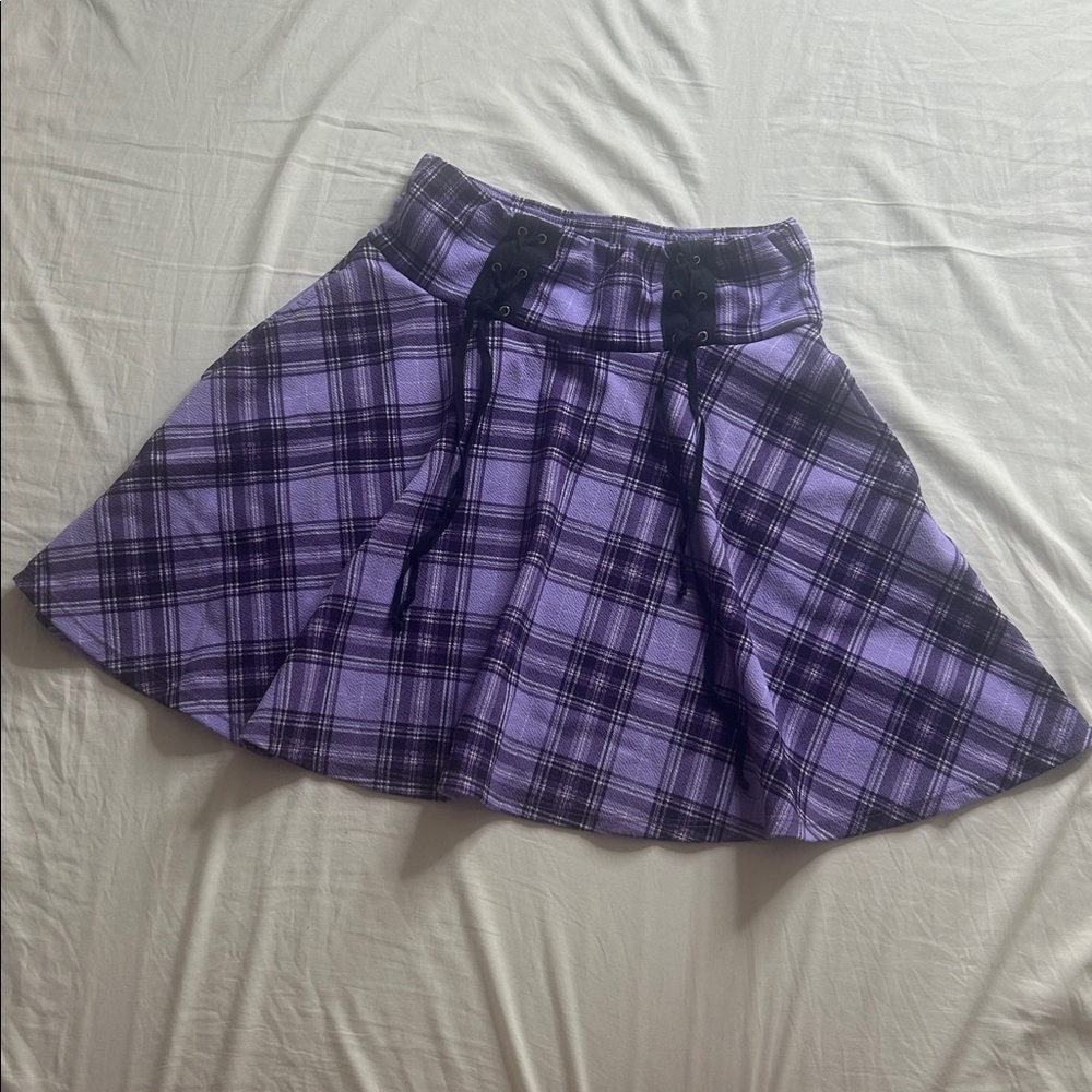 Hot Topic Midnight Hour Purple Plaid Lace Up Skirt - Size S